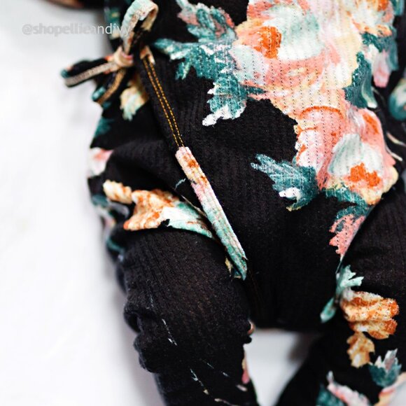 Peco Baby 3-6M Black Floral Kimono Long Sleeve Romper - Picture 7 of 7